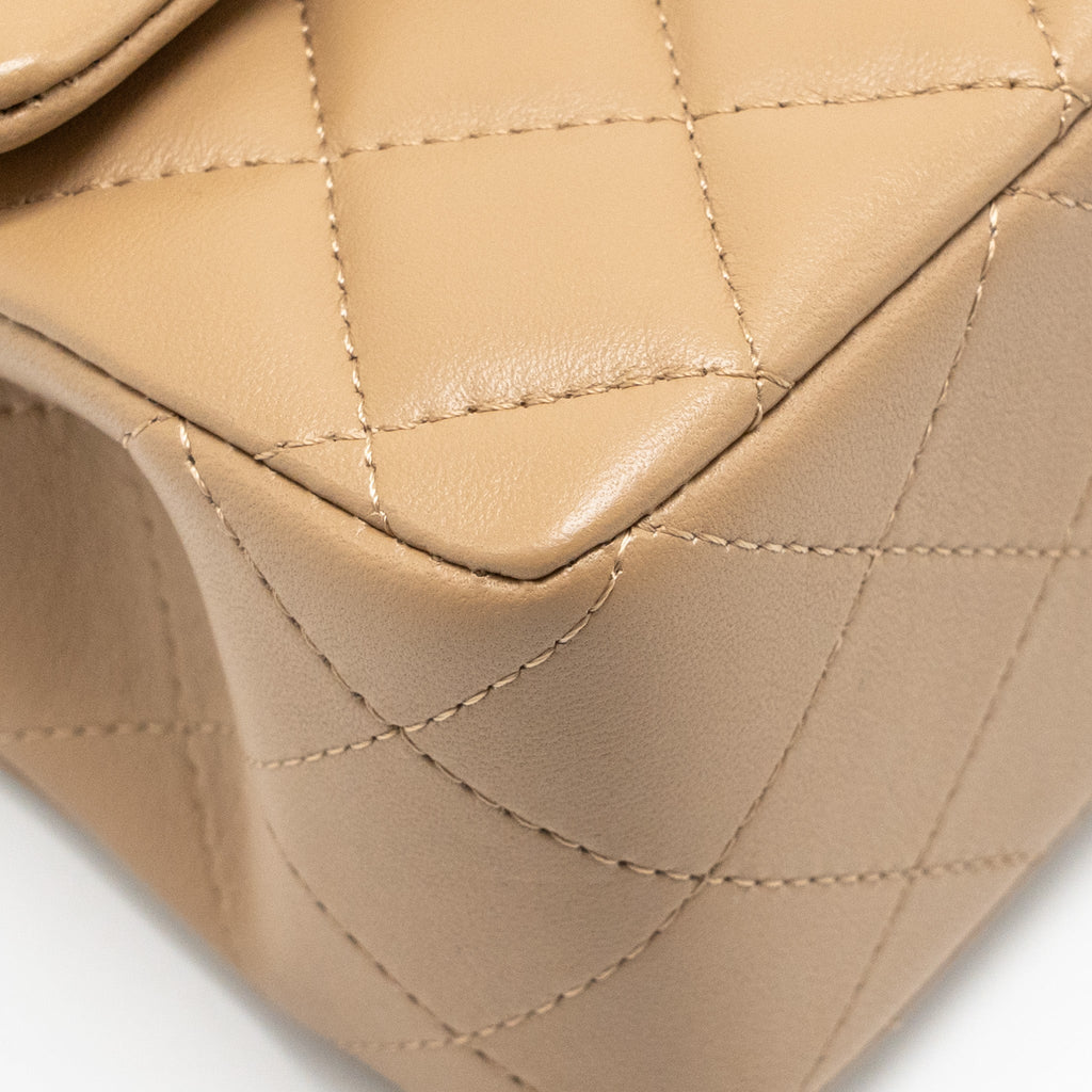 CHANEL TOP HANDLE MINI RECTANGULAR LAMBSKIN DARK BEIGE GHW (MICROCHIP)