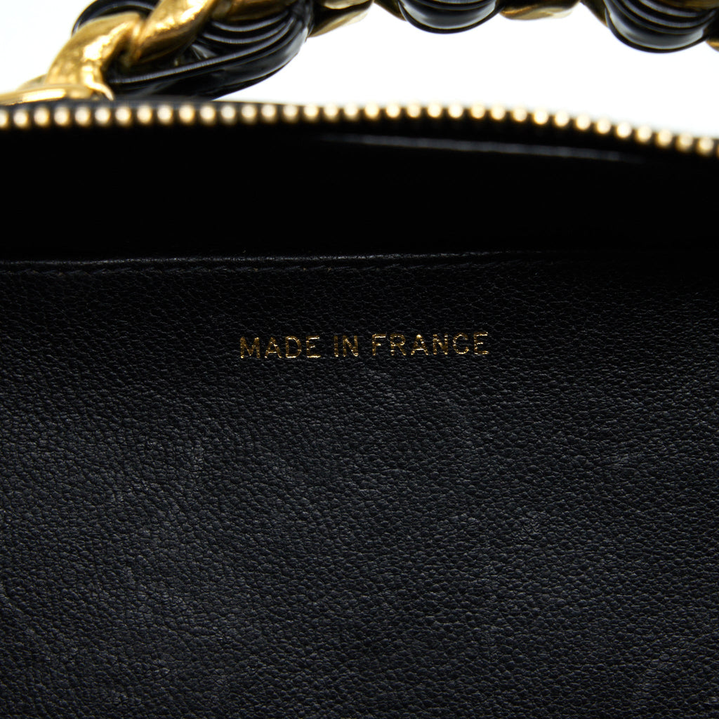 CHANEL VINTAGE TOP HANDLE VANITY CASE PATENT BLACK GHW