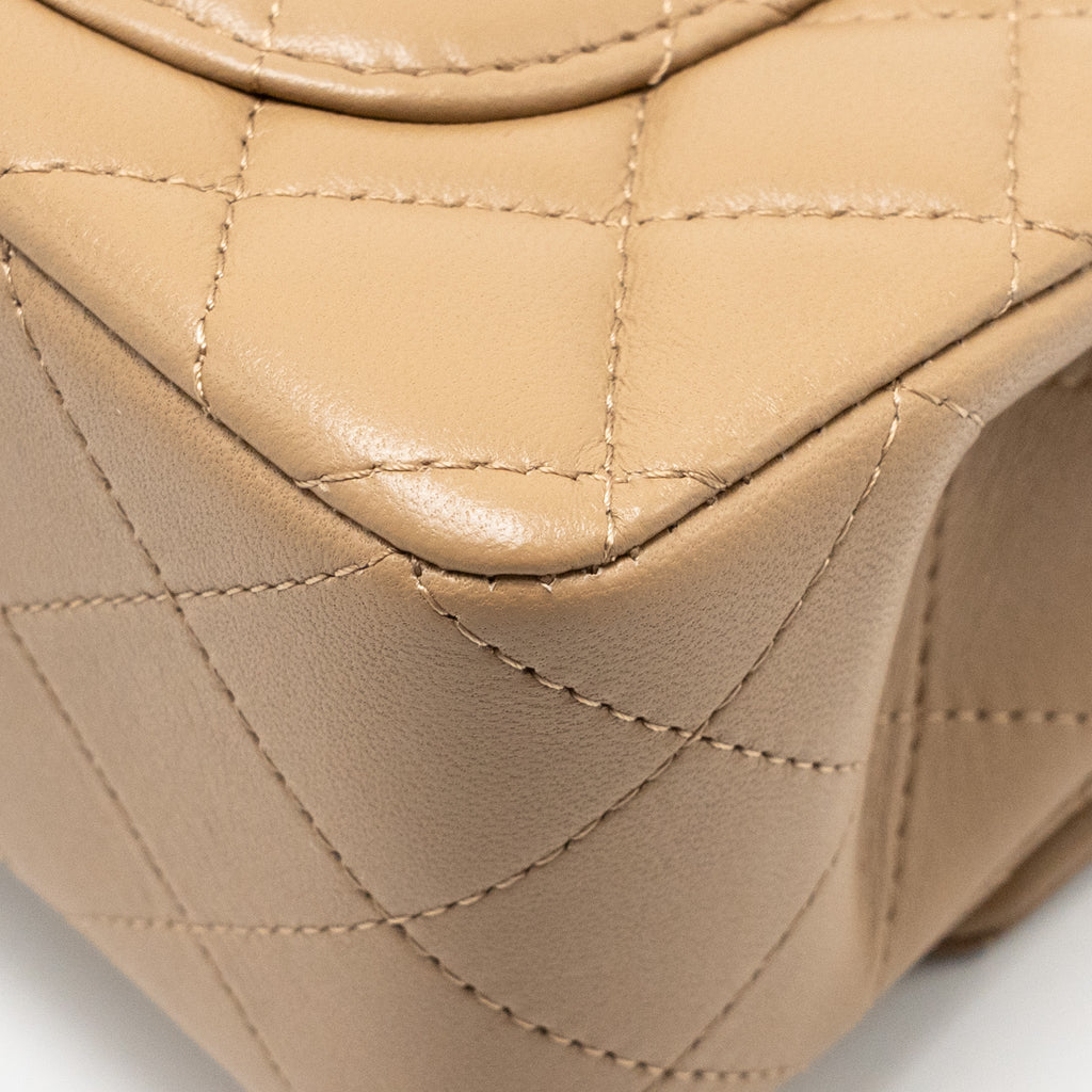 CHANEL TOP HANDLE MINI RECTANGULAR LAMBSKIN DARK BEIGE GHW (MICROCHIP)