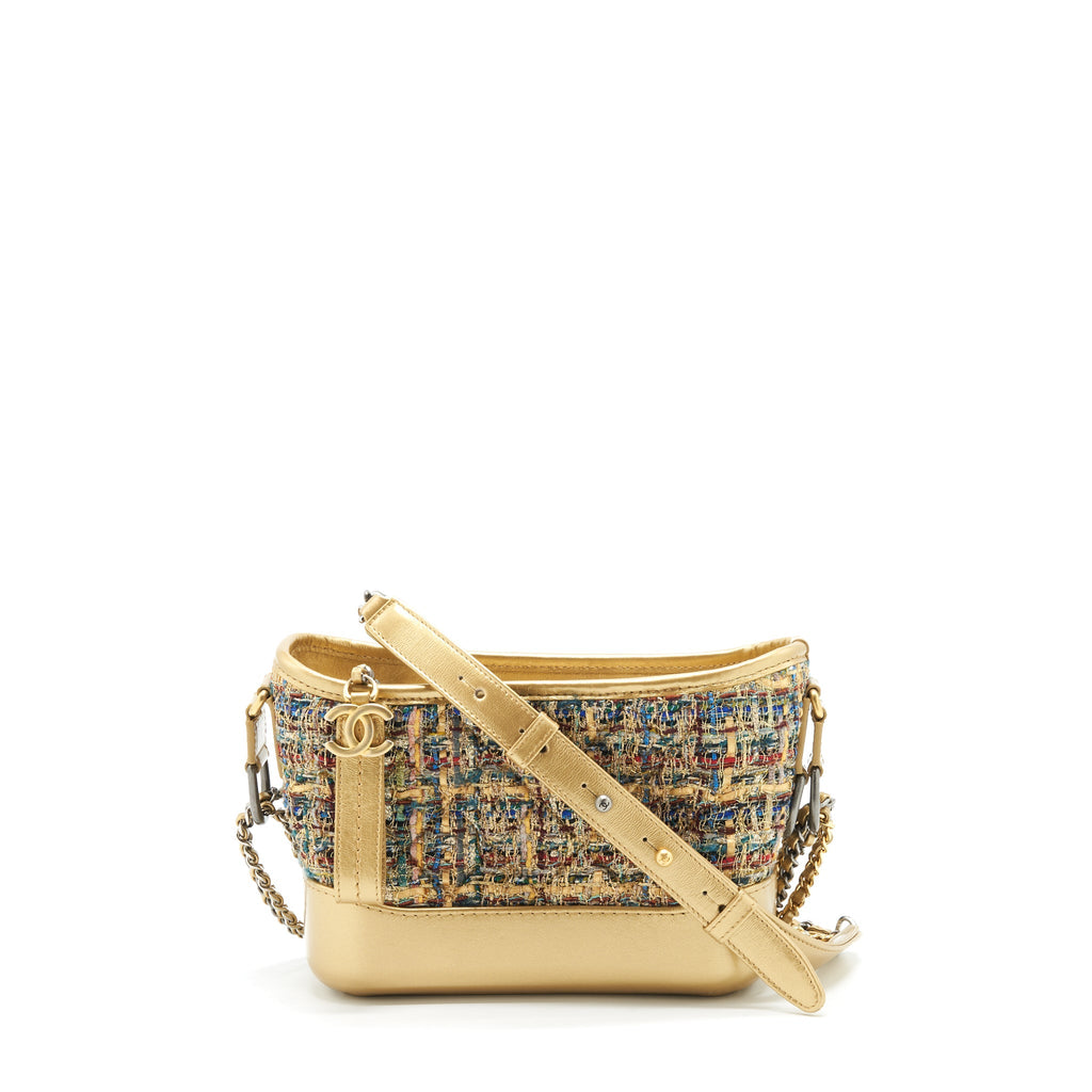 CHANEL SMALL GABRIELLE HOBO BAG TWEED GOLD/MULTICOLOUR