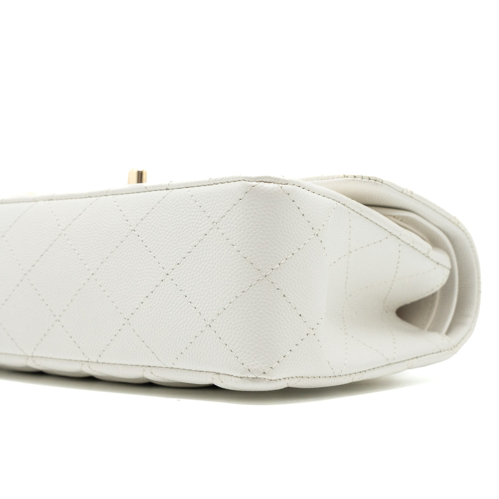 CHANEL SMALL CLASSIC DOUBLE FLAP BAG CAVIAR WHITE LGHW (MICROCHIP)