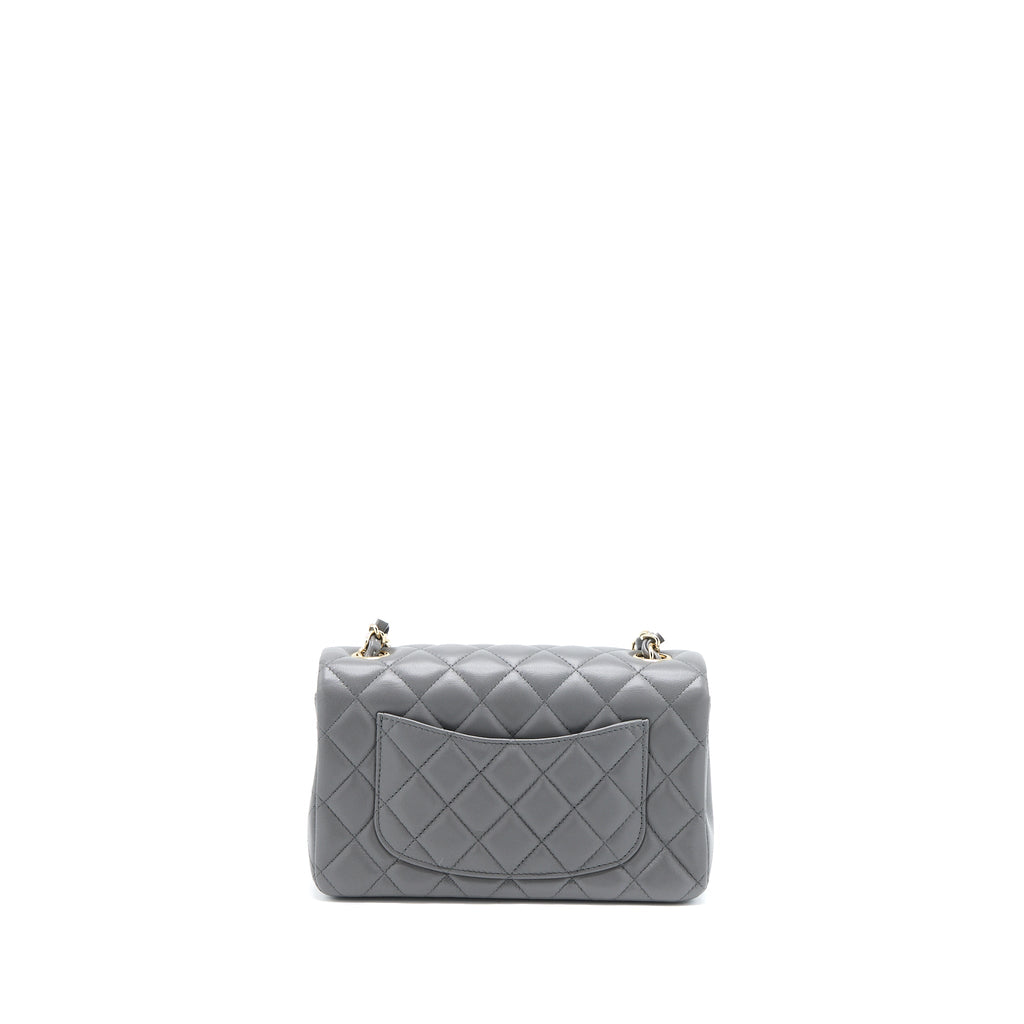 CHANEL 22A MINI RECTANGULAR LAMBSKIN GREY LGHW(MICROCHIP)