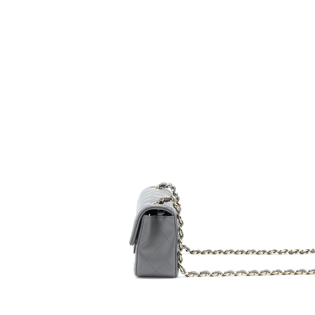CHANEL 22A MINI RECTANGULAR LAMBSKIN GREY LGHW(MICROCHIP)
