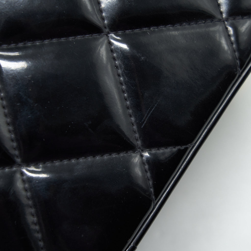 CHANEL VINTAGE TOP HANDLE VANITY CASE PATENT BLACK GHW