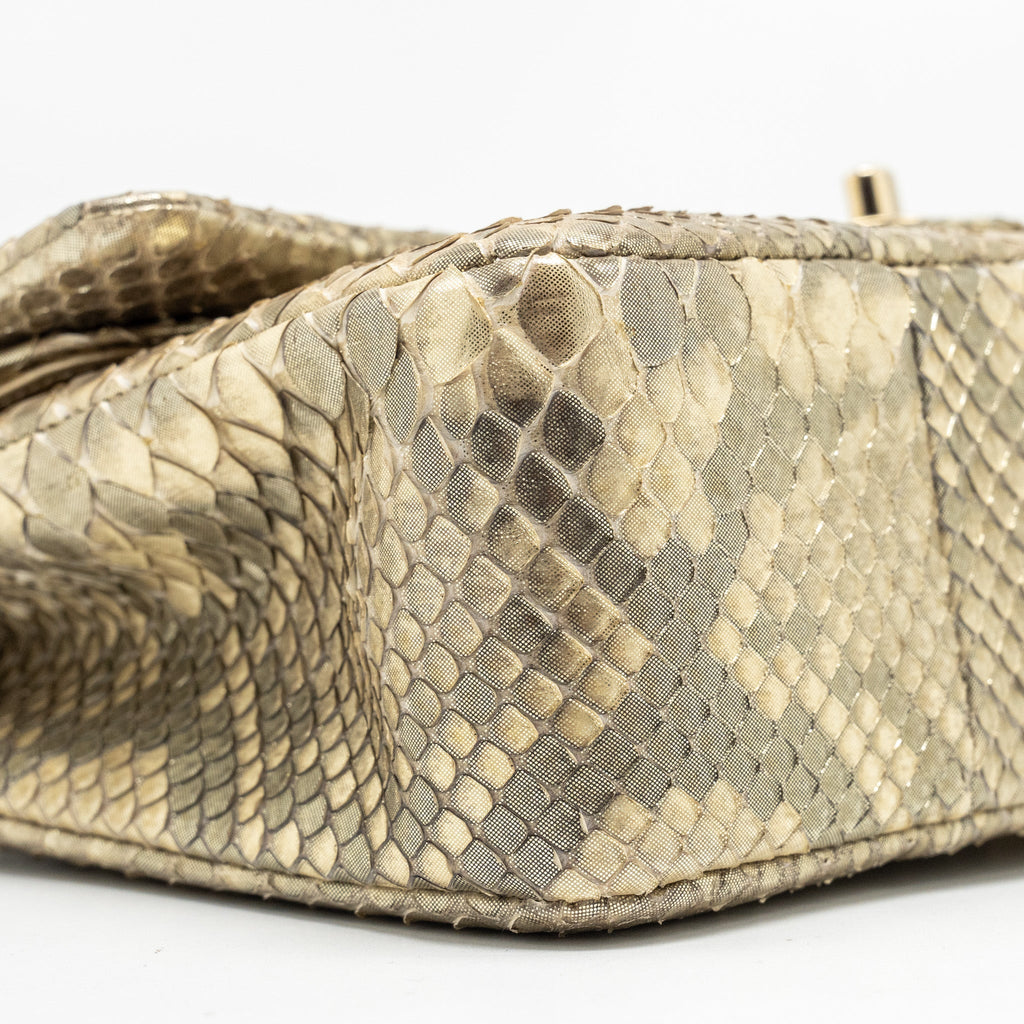 CHANEL MEDIUM CLASSIC DOUBLE FLAP BAG PYTHON GOLD GHW