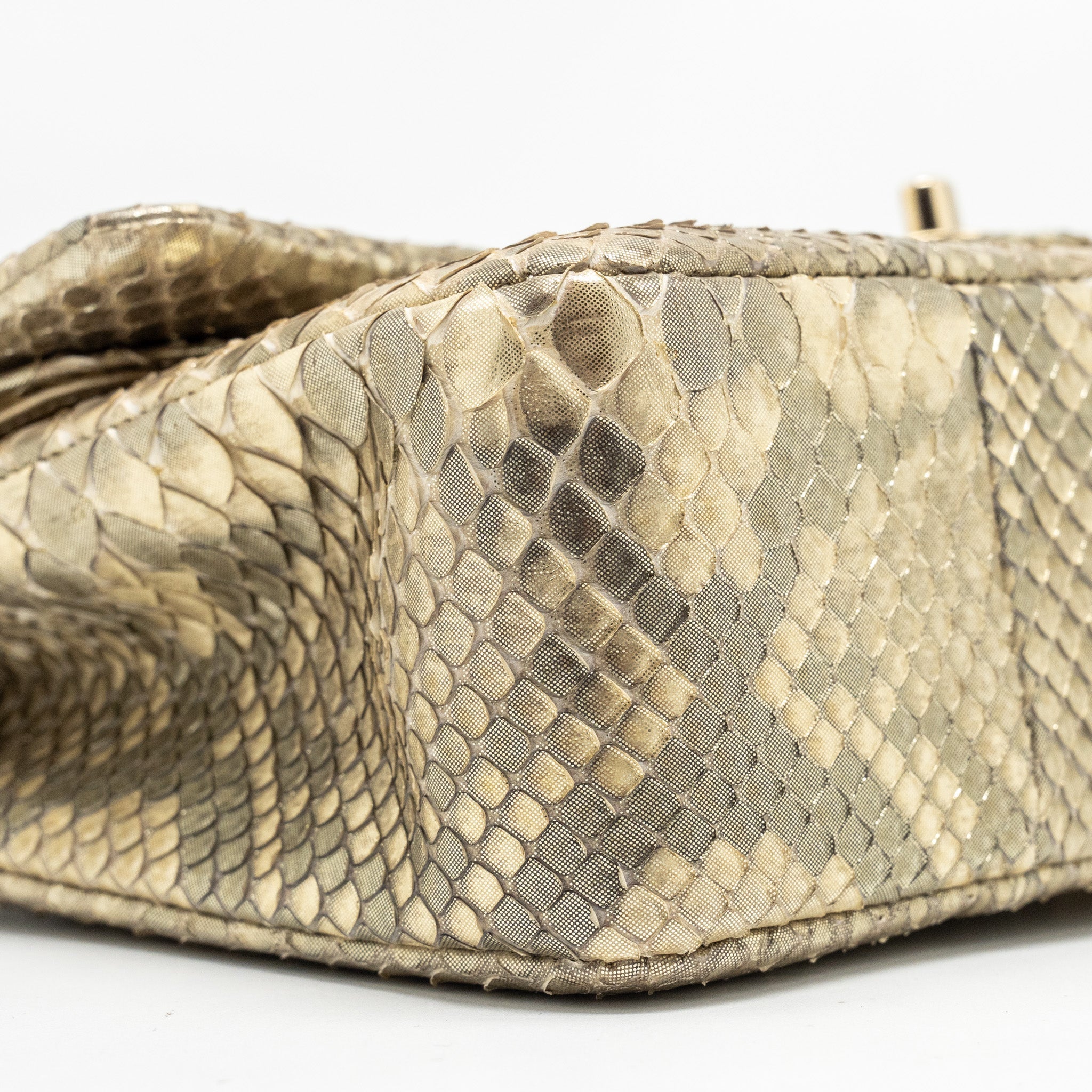 CHANEL MEDIUM CLASSIC DOUBLE FLAP BAG PYTHON GOLD GHW