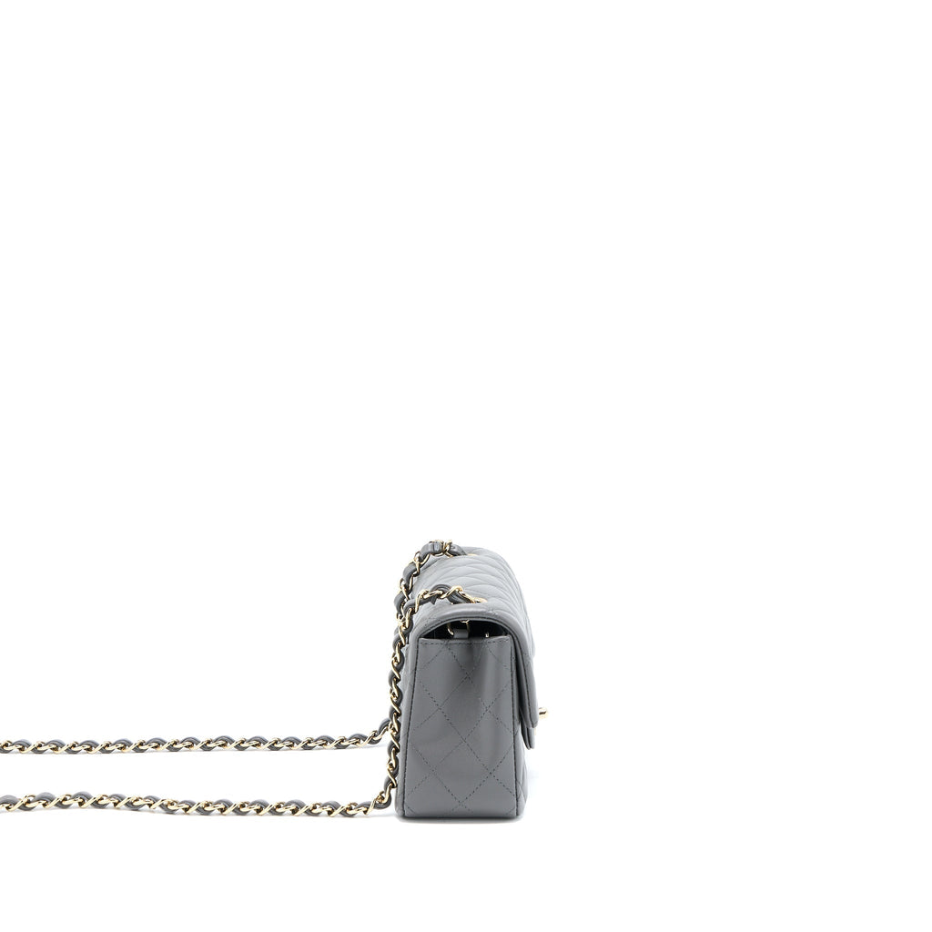 CHANEL 22A MINI RECTANGULAR LAMBSKIN GREY LGHW(MICROCHIP)
