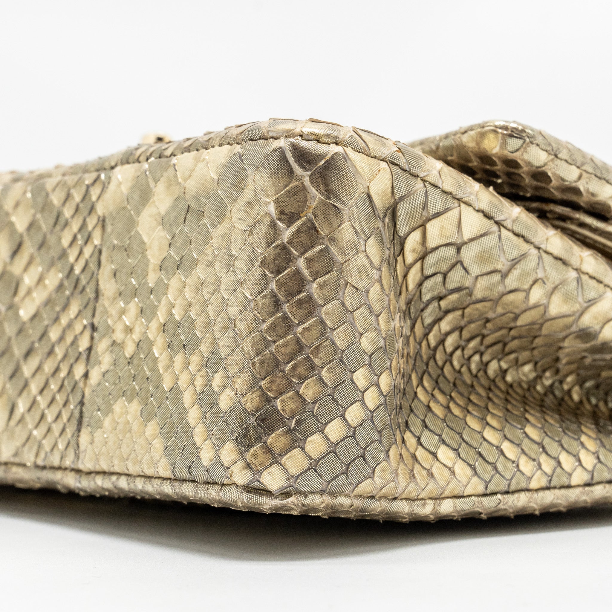CHANEL MEDIUM CLASSIC DOUBLE FLAP BAG PYTHON GOLD GHW