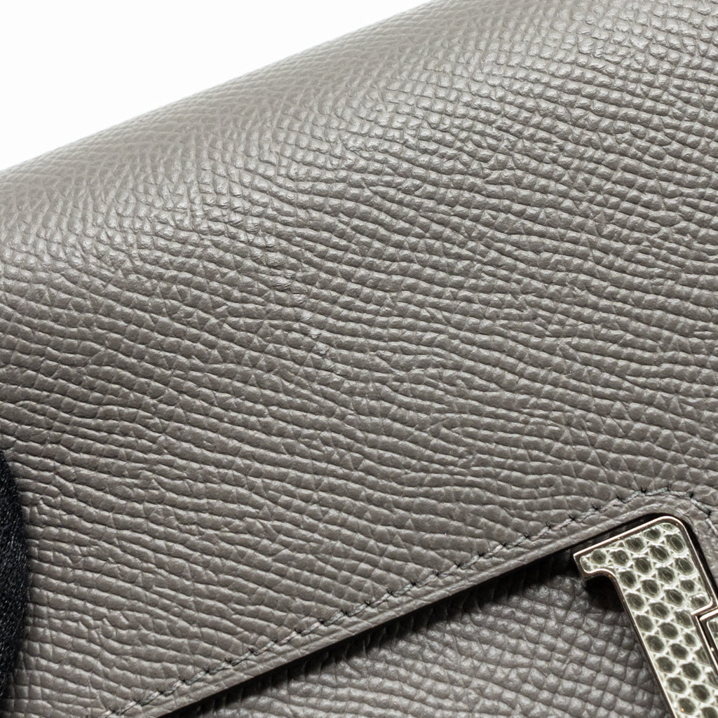 HERMES CONSTANCE TO GO EPSOM LIZARD BUCKLE GRIS MEYER/GRIS FONCE SHW