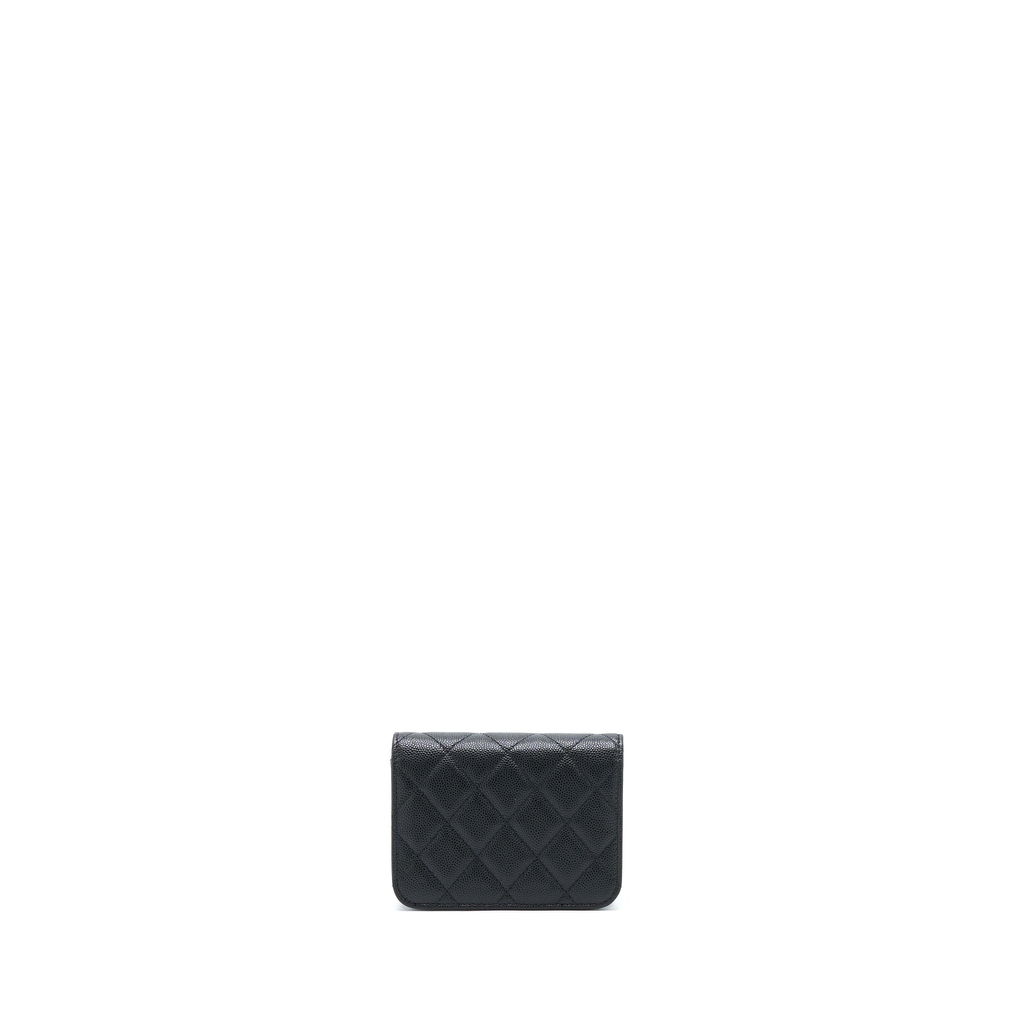 CHANEL MINI FLAP CARD HOLDER WITH CHAIN CAVIAR BLACK LGHW
