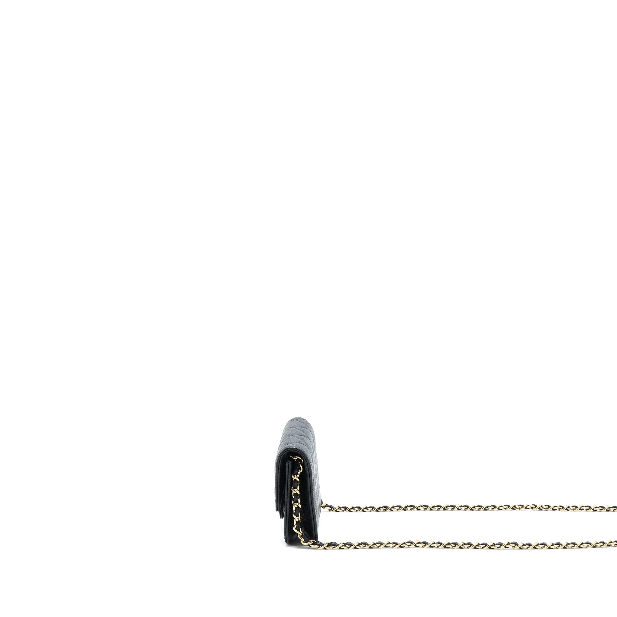 CHANEL MINI FLAP CARD HOLDER WITH CHAIN CAVIAR BLACK LGHW