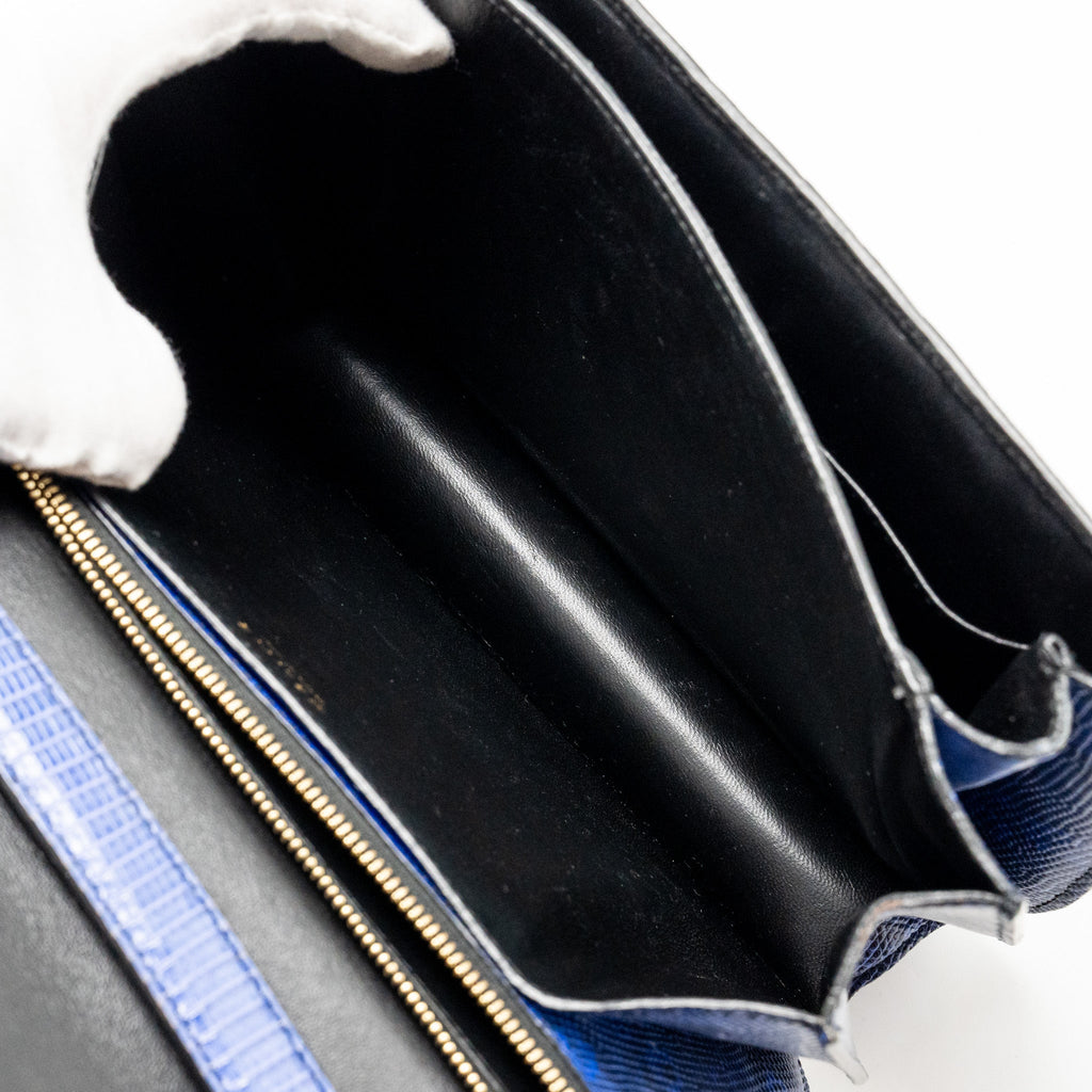 CELINE MEDIUM CLASSIC BOX BAG LIZARD BLUE GHW