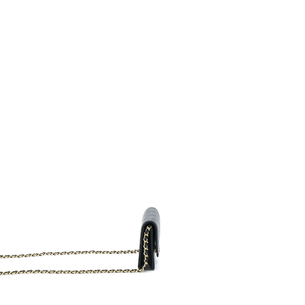 CHANEL MINI FLAP CARD HOLDER WITH CHAIN CAVIAR BLACK LGHW