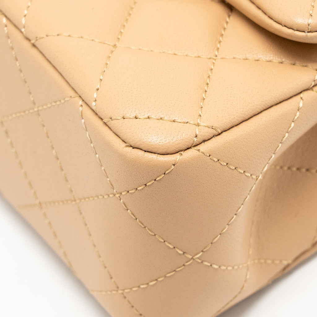 CHANEL PEARL CRUSH MINI RECTANGULAR FLAP BAG LAMBSKIN BEIGE GHW (MICROCHIP)
