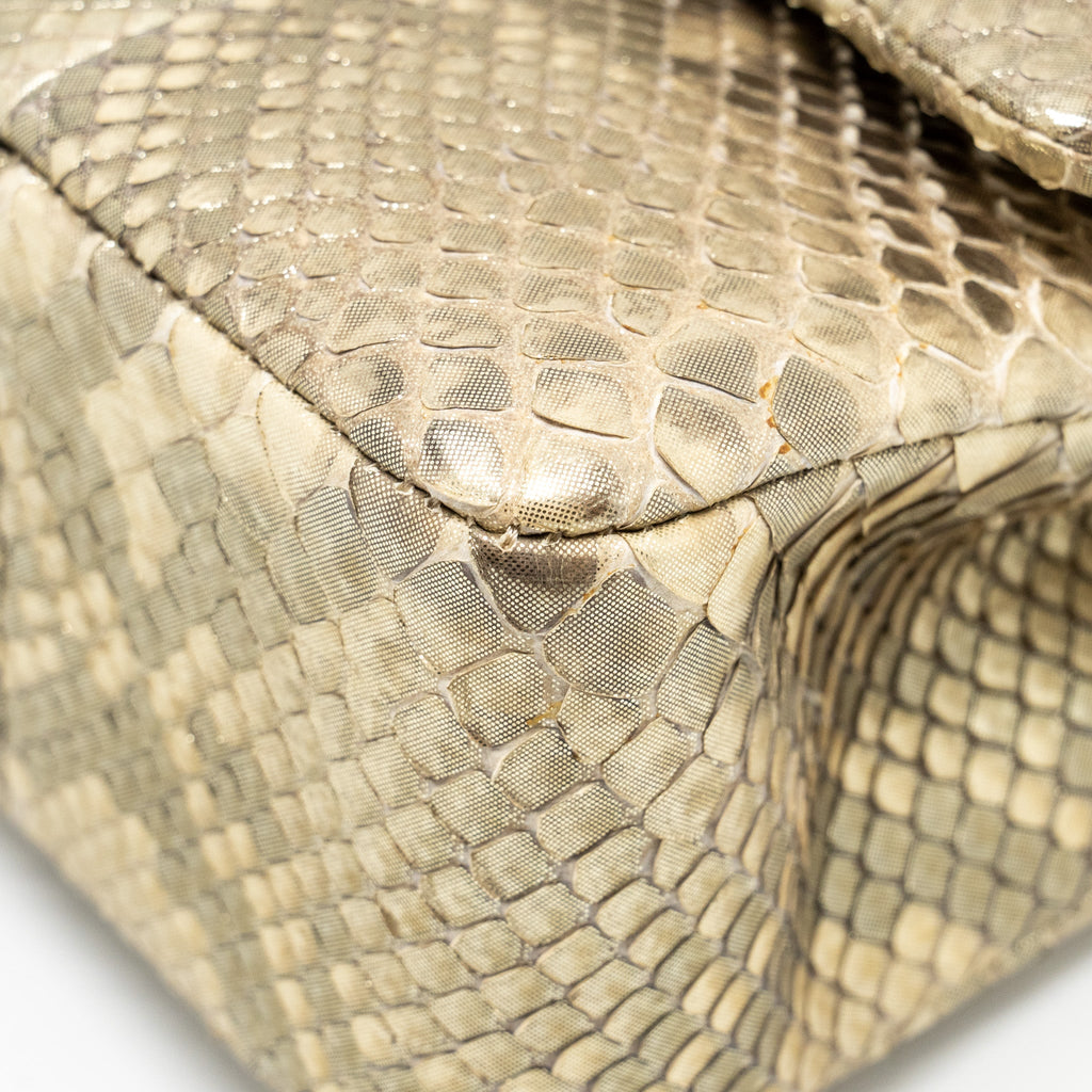 CHANEL MEDIUM CLASSIC DOUBLE FLAP BAG PYTHON GOLD GHW