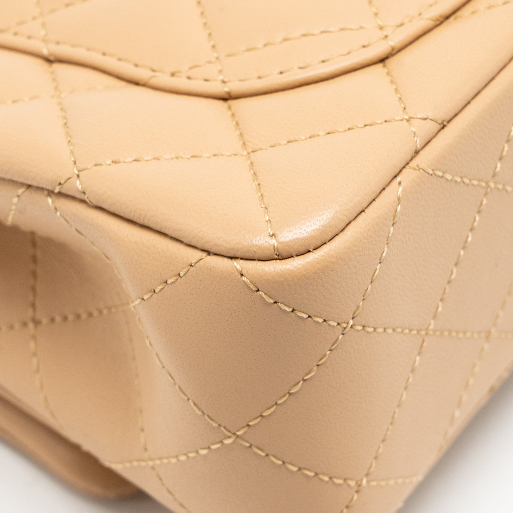 CHANEL PEARL CRUSH MINI RECTANGULAR FLAP BAG LAMBSKIN BEIGE GHW (MICROCHIP)