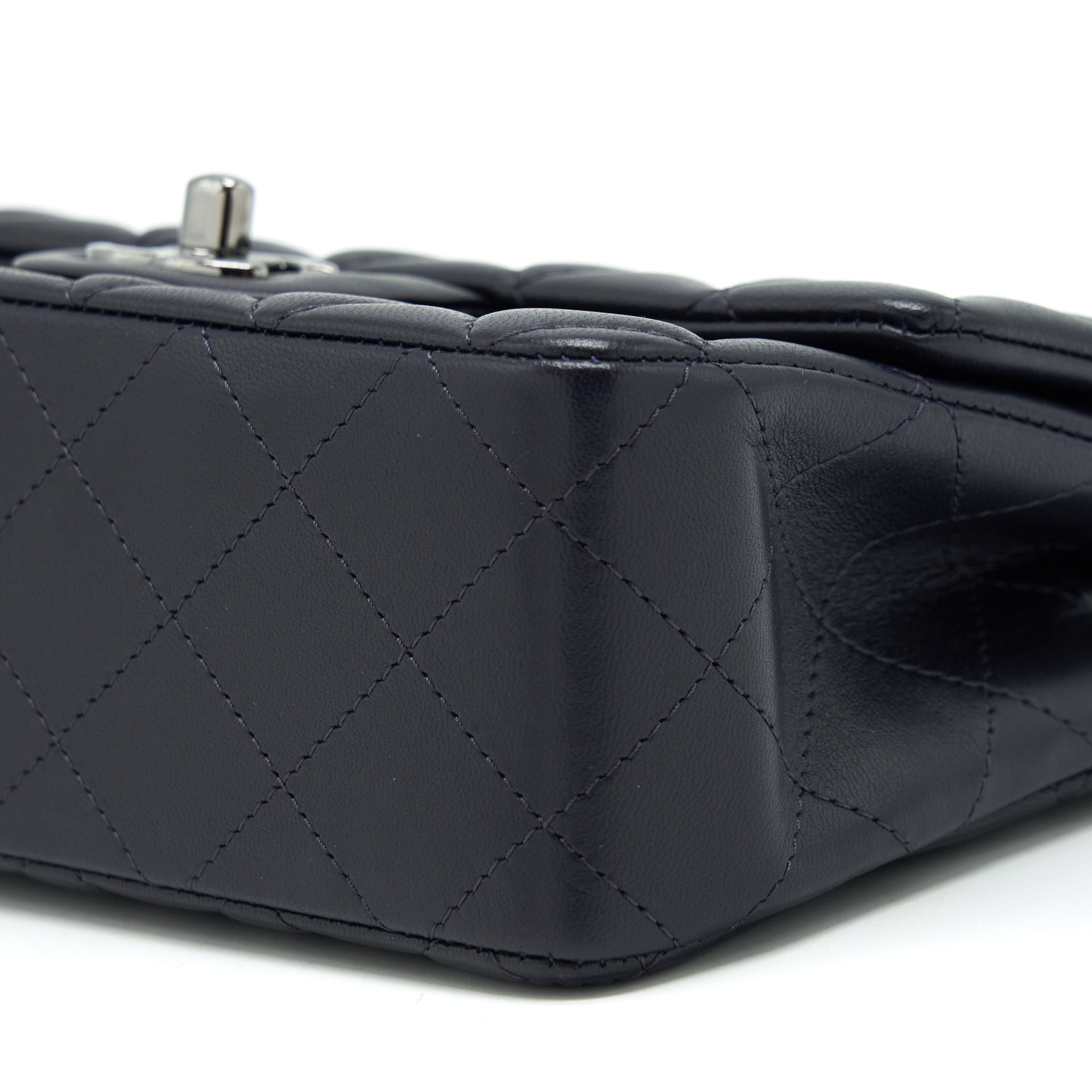 CHANEL MINI RECTANGULAR LAMBSKIN DARK PURPLE BLACK HARDWARE