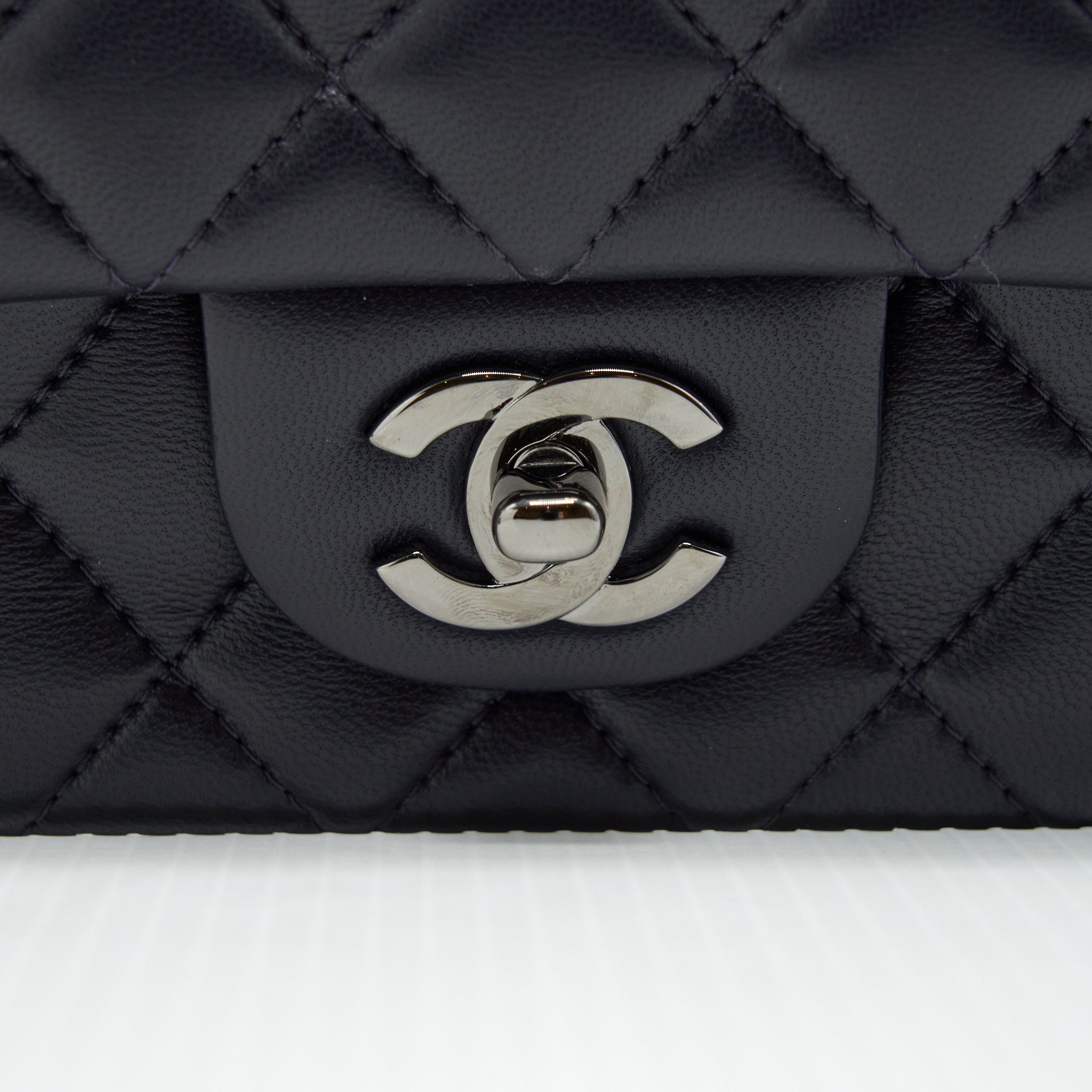 CHANEL MINI RECTANGULAR LAMBSKIN DARK PURPLE BLACK HARDWARE