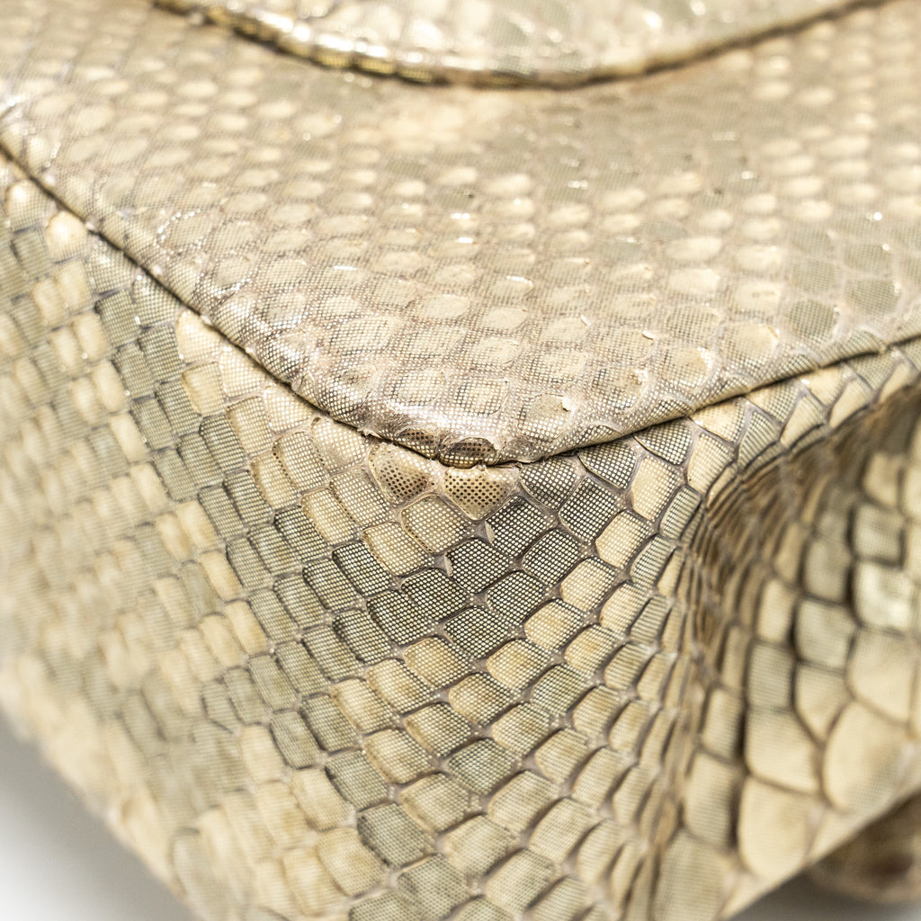 CHANEL MEDIUM CLASSIC DOUBLE FLAP BAG PYTHON GOLD GHW