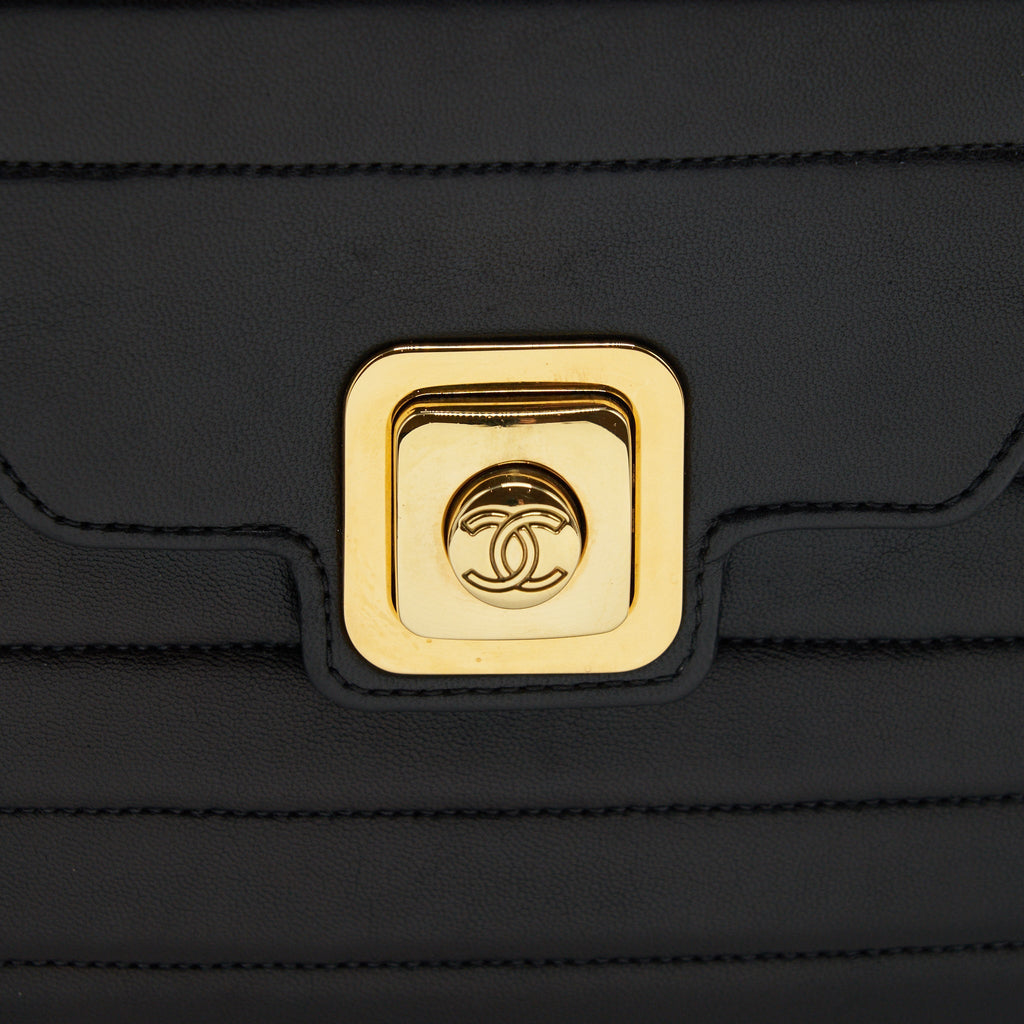 CHANEL VINTAGE KELLY FLAP BAG WITH LONG STRAP BLACK 24K GHW