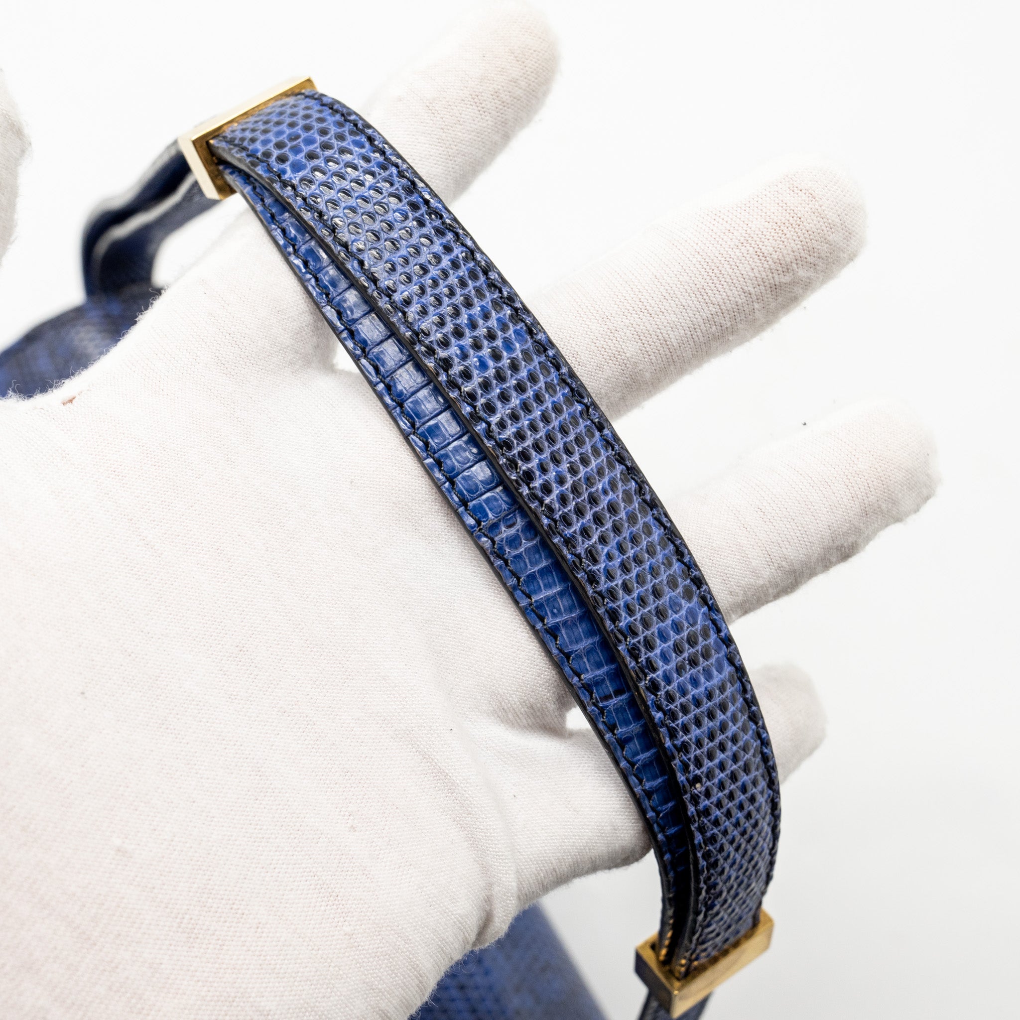 CELINE MEDIUM CLASSIC BOX BAG LIZARD BLUE GHW