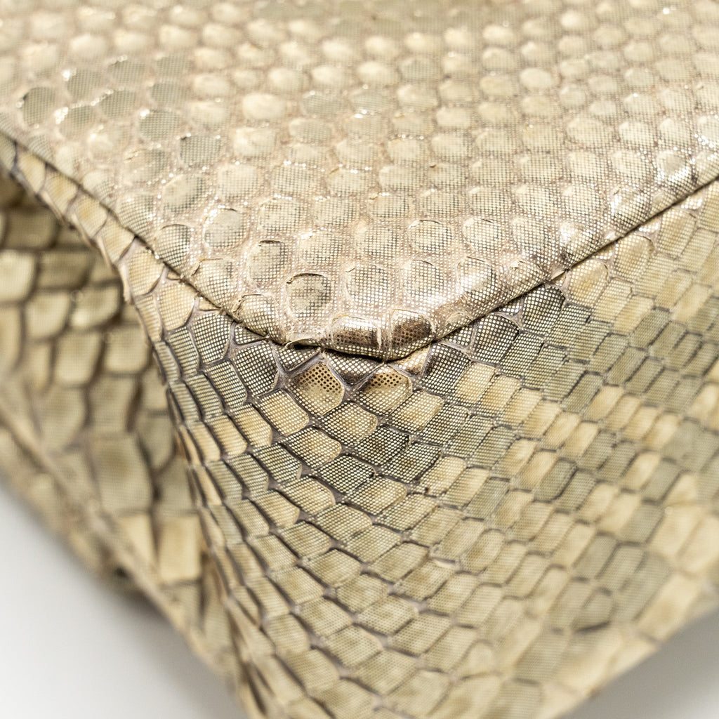 CHANEL MEDIUM CLASSIC DOUBLE FLAP BAG PYTHON GOLD GHW