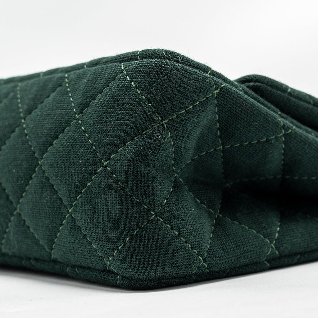 CHANEL REISSUE 2.55 226 DOUBLE FLAP BAG FABRIC DARK GREEN RUTHENIUM HARDWARE