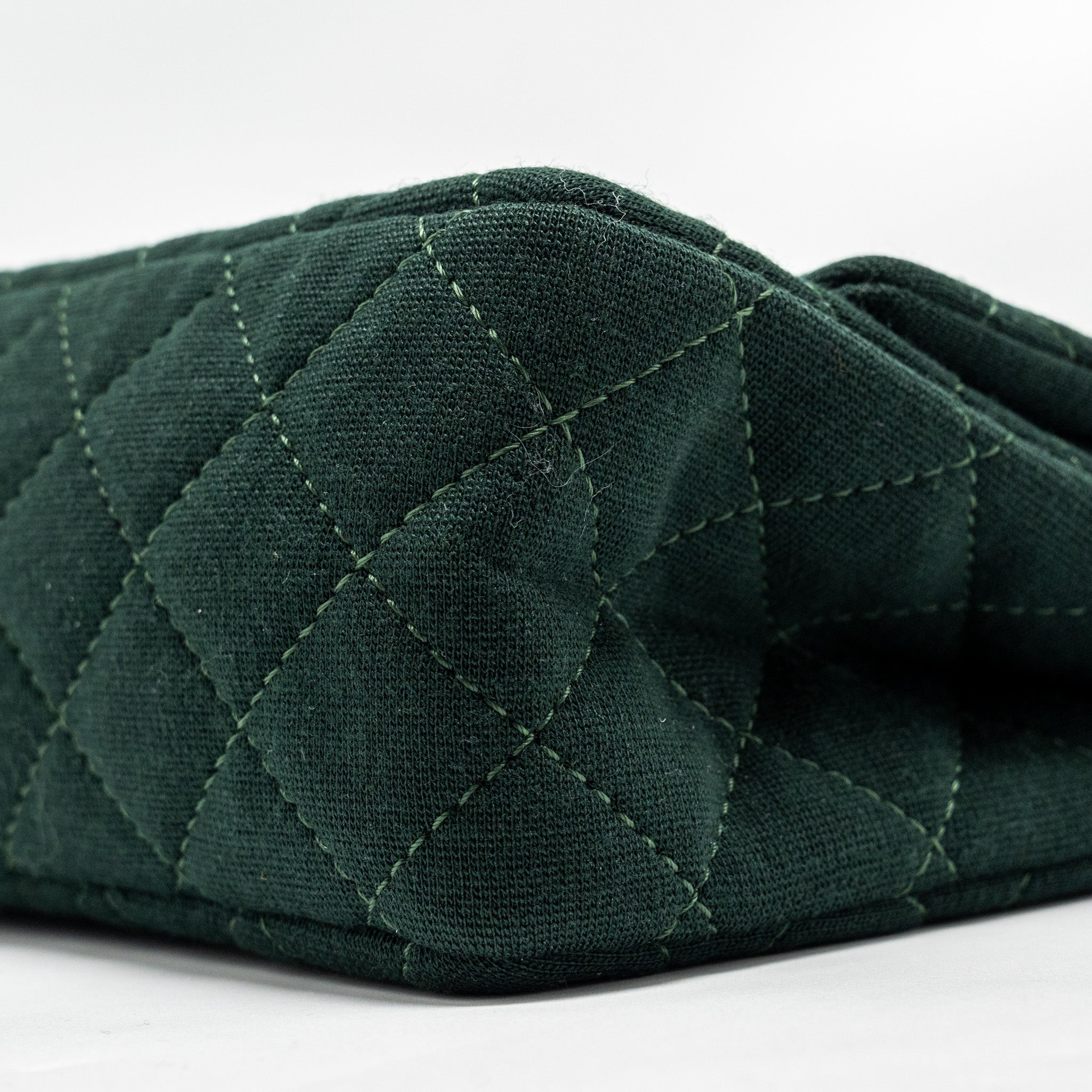 CHANEL REISSUE 2.55 226 DOUBLE FLAP BAG FABRIC DARK GREEN RUTHENIUM HARDWARE