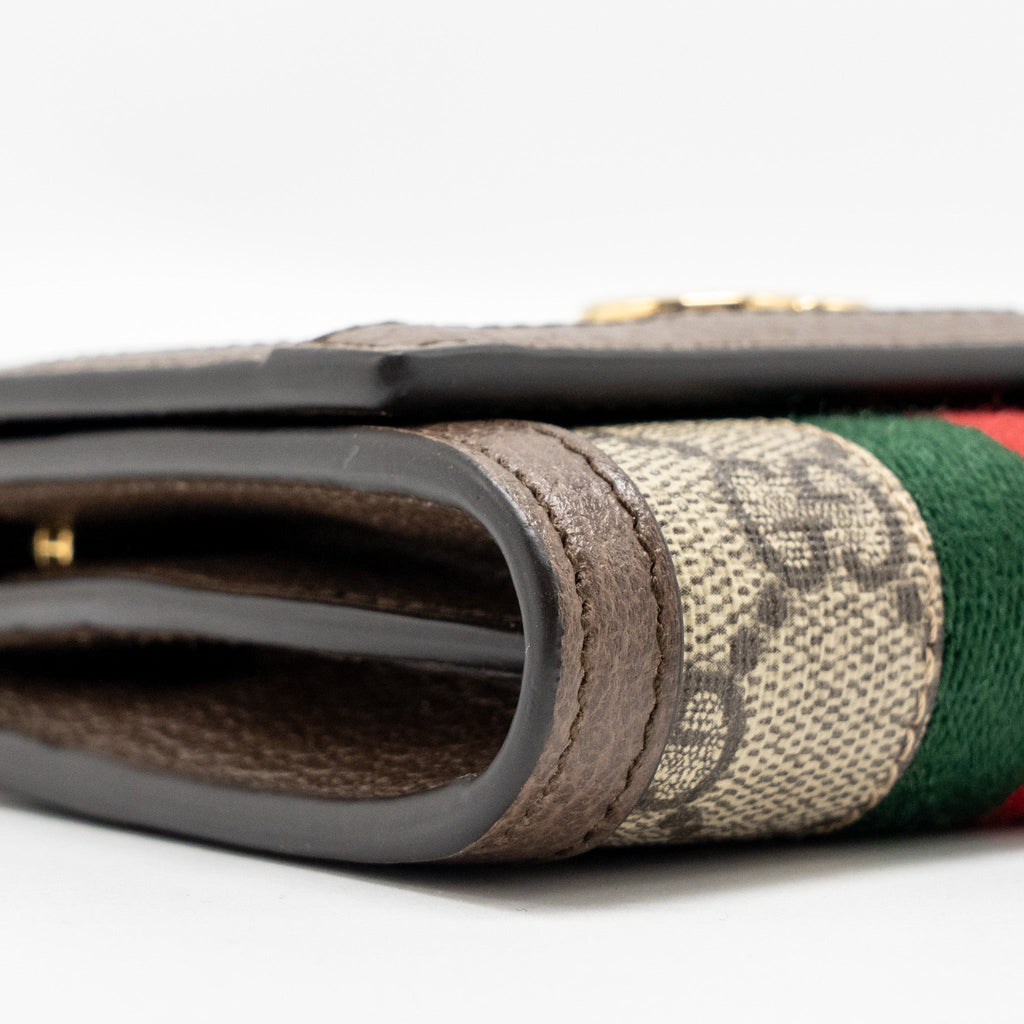 GUCCI OPHIDIA GG COMPACT WALLET CANVAS / CALFSKIN BROWN GHW