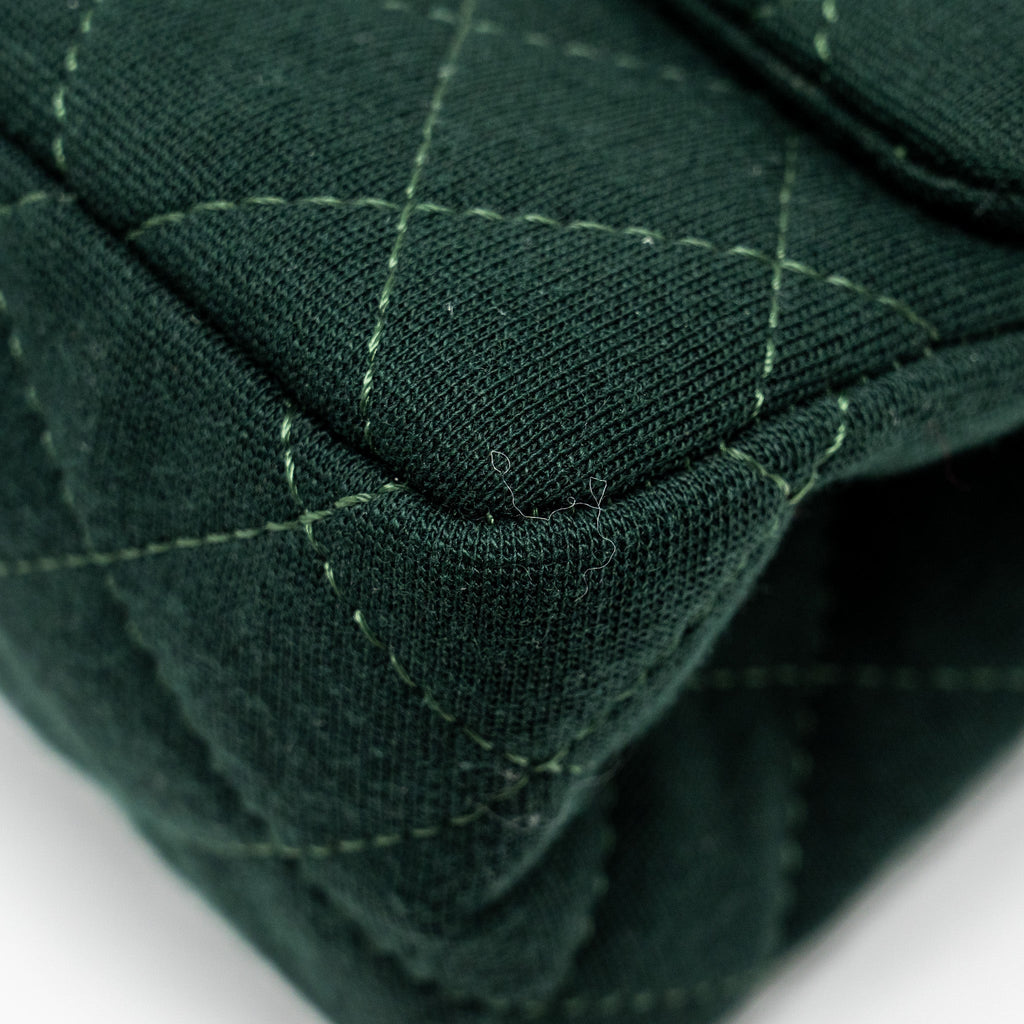 CHANEL REISSUE 2.55 226 DOUBLE FLAP BAG FABRIC DARK GREEN RUTHENIUM HARDWARE