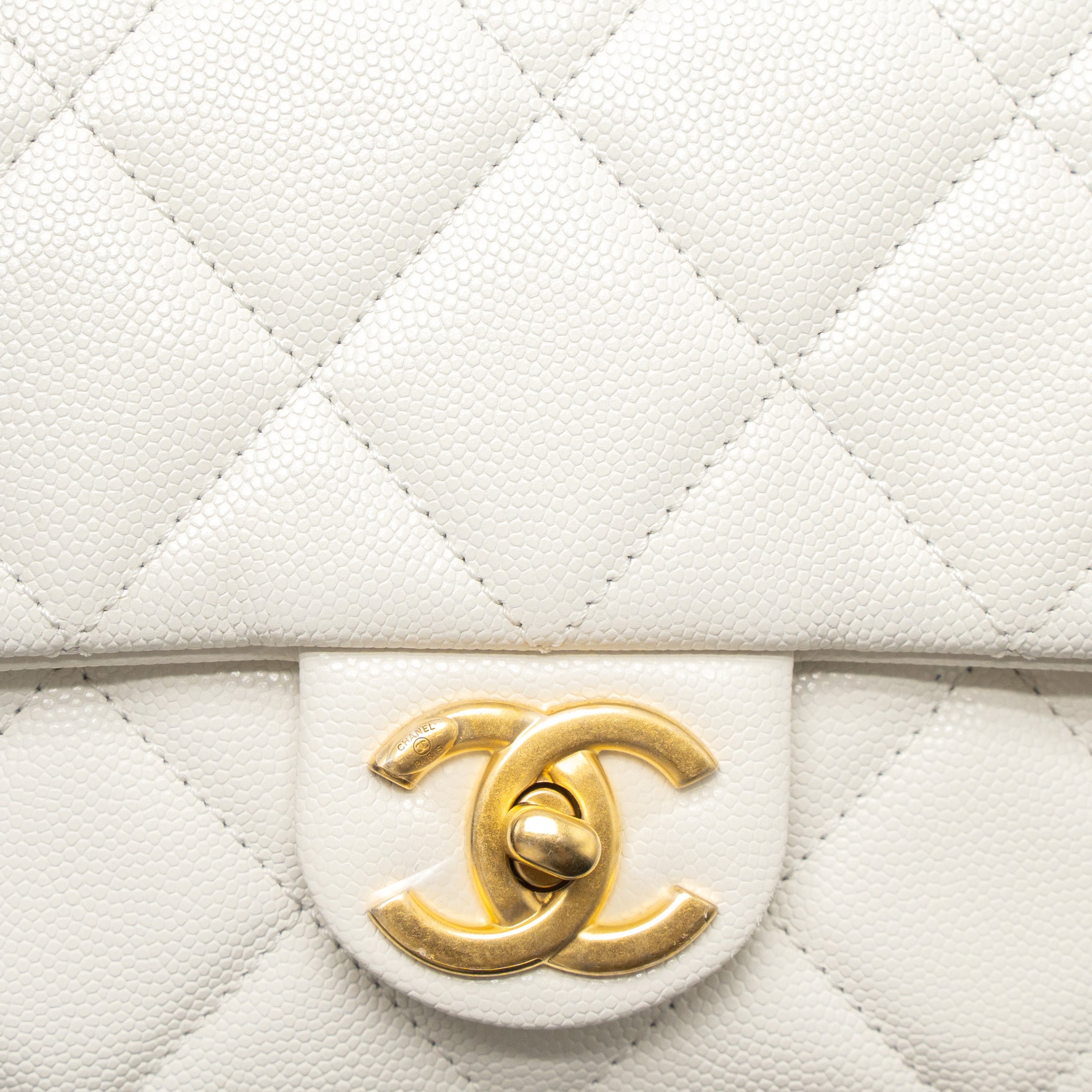 CHANEL 22A SMALL FLAP BAG BUTTON ON CHAIN CAVIAR WHITE BRUSHED GHW (MICROCHIP)