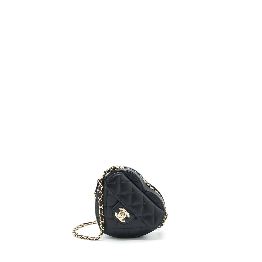CHANEL 22S SMALL HEART BAG LAMBSKIN BLACK LGHW