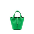 HERMES PICOTIN 18 LOCK BAG CLEMENCE 1K BAMBOU WITH GREEN HARDWARE