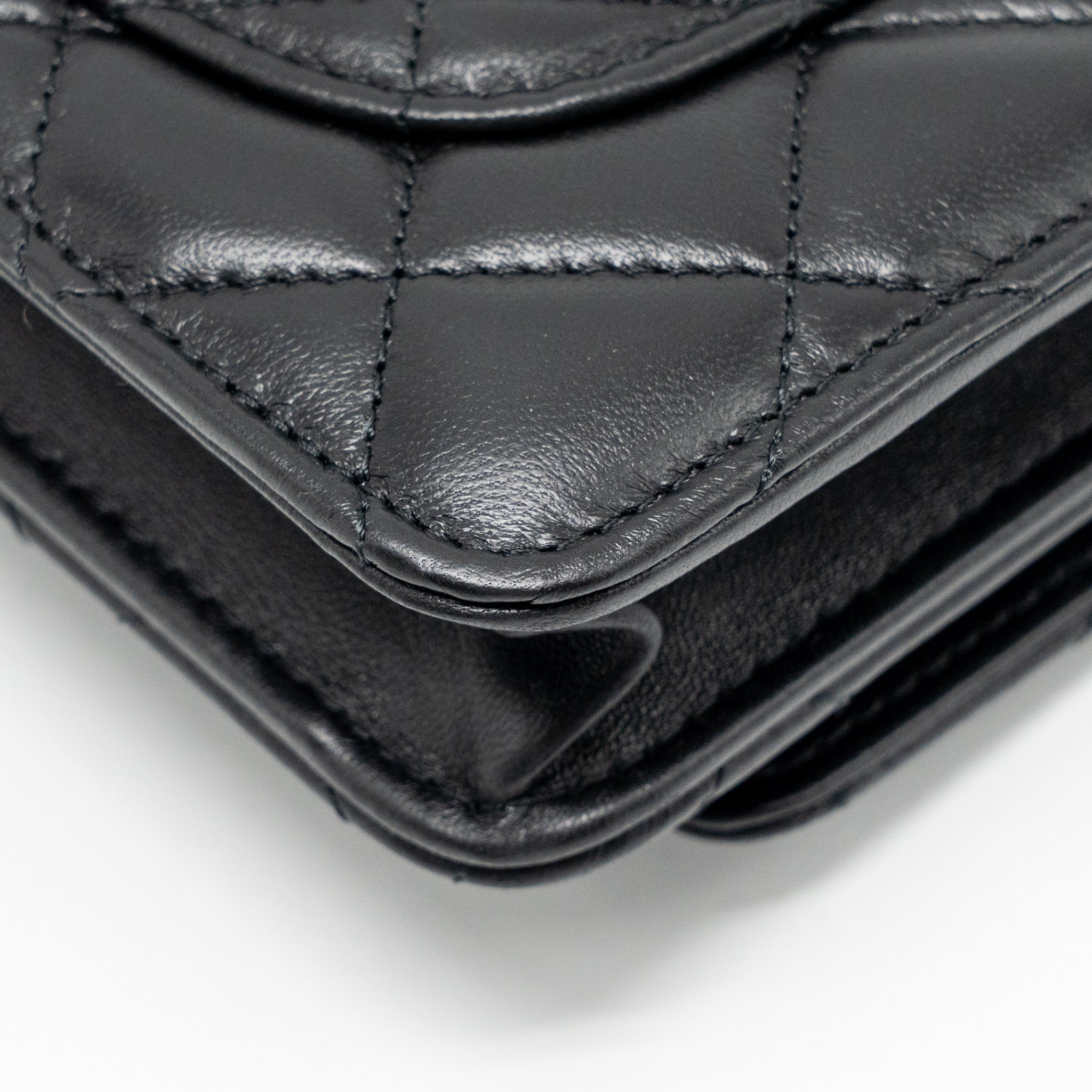 CHANEL PEARL CRUSH WALLET ON CHAIN LAMBSKIN BLACK GHW (MICROCHIP)