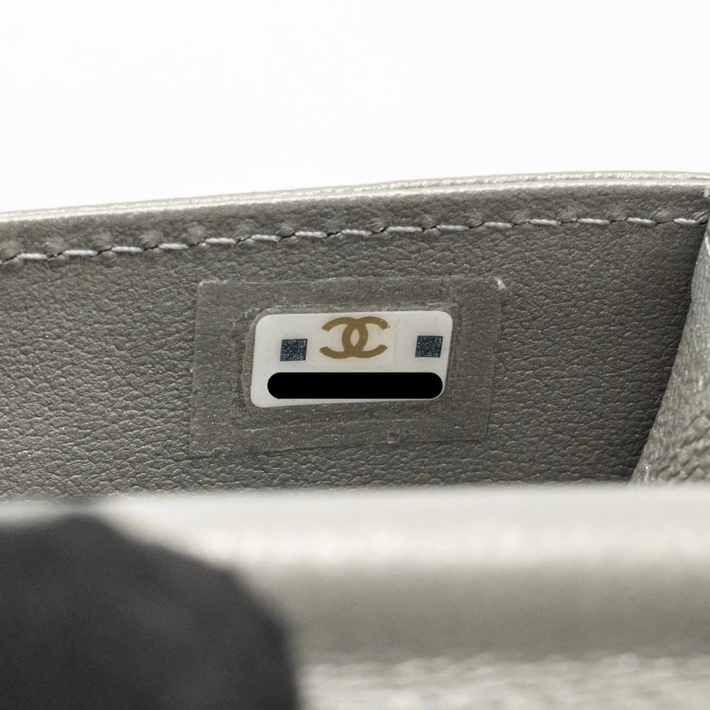 CHANEL 22A MINI STUDDED CHAIN BELT BAG WITH CRYSTAL METALLIC LAMBSKIN SILVER SHW (MICROCHIP)