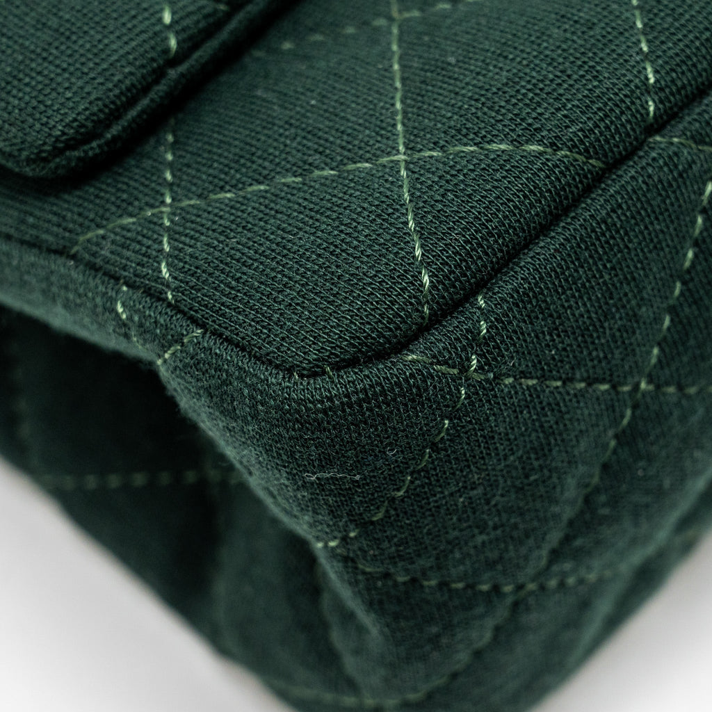 CHANEL REISSUE 2.55 226 DOUBLE FLAP BAG FABRIC DARK GREEN RUTHENIUM HARDWARE