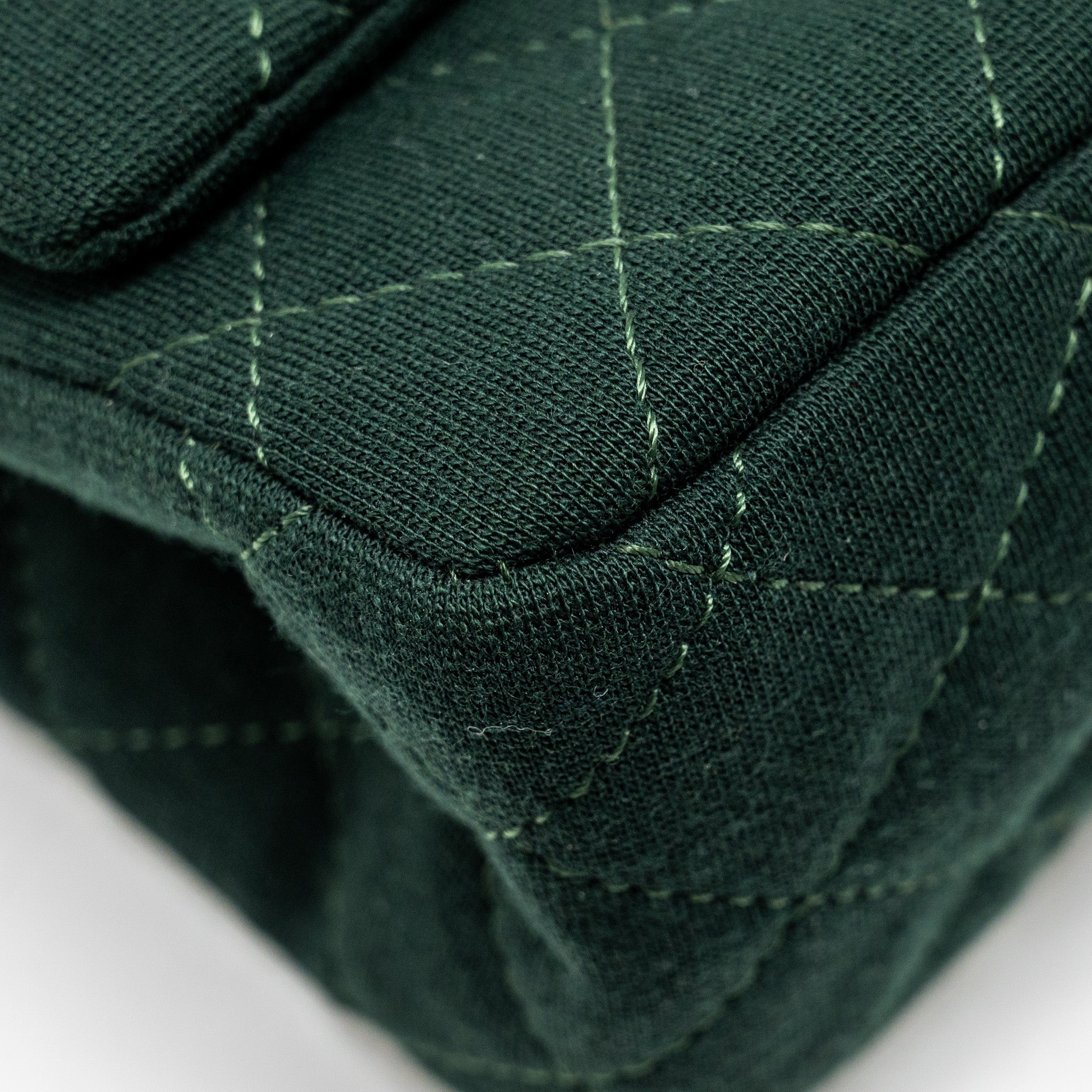 CHANEL REISSUE 2.55 226 DOUBLE FLAP BAG FABRIC DARK GREEN RUTHENIUM HARDWARE