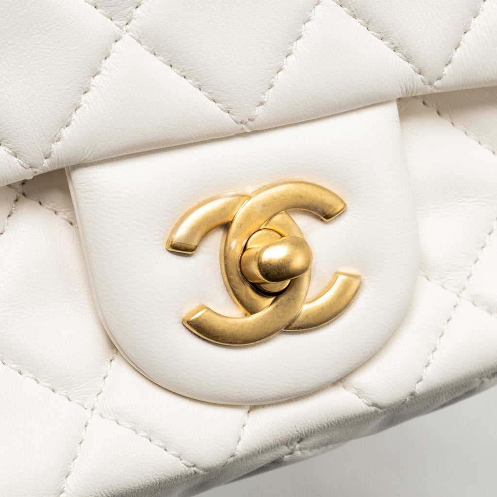 CHANEL PEARL CRUSH MINI SQUARE LAMBSKIN WHITE BRUSHED GHW (MICROCHIP)