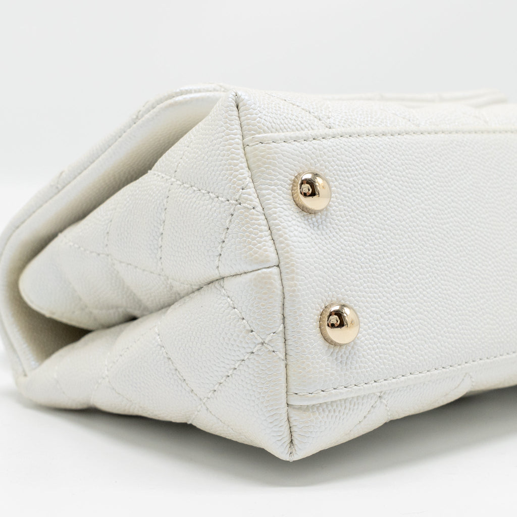 CHANEL MINI COCO HANDLE CAVIAR IRIDESCENT WHITE LGHW