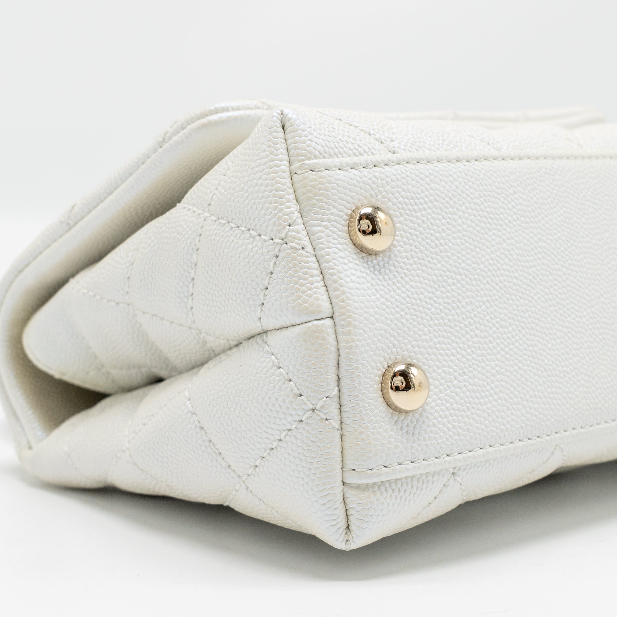 CHANEL MINI COCO HANDLE CAVIAR IRIDESCENT WHITE LGHW