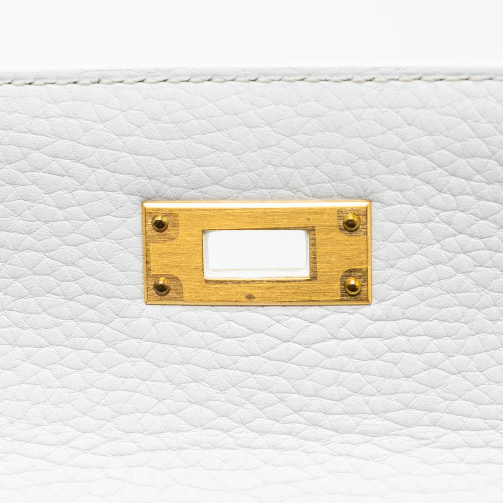 HERMES KELLY 28 SPECIAL ORDER CLEMENCE LEATHER BLANC / BLUE NUIT BRUSHED GHW