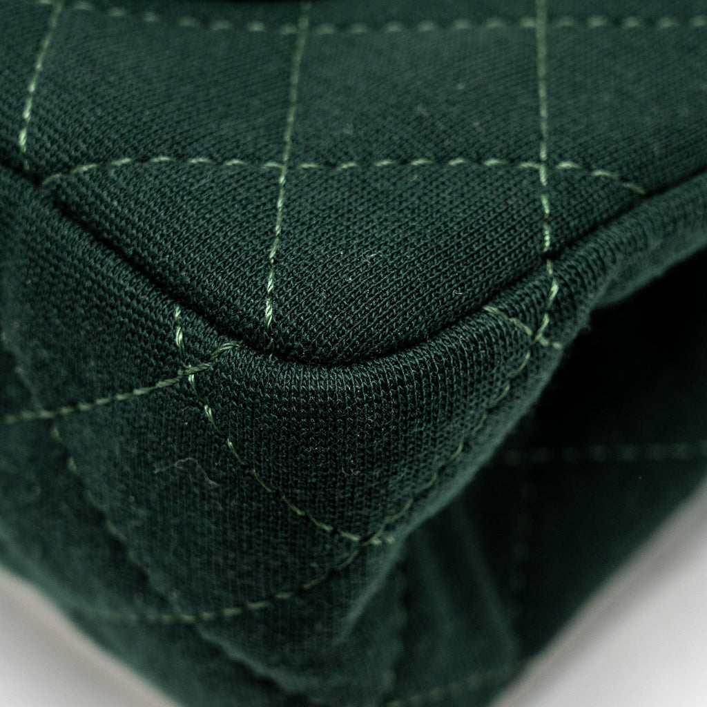 CHANEL REISSUE 2.55 226 DOUBLE FLAP BAG FABRIC DARK GREEN RUTHENIUM HARDWARE