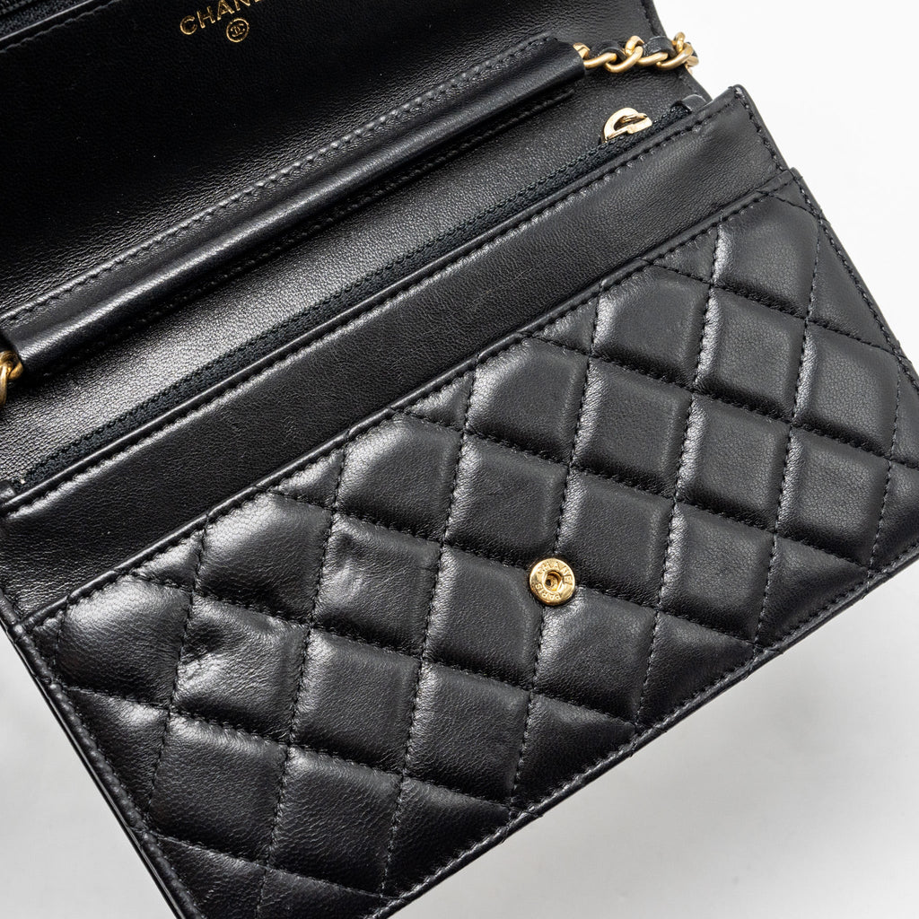CHANEL BOY WALLET ON CHAIN LAMBSKIN BLACK GHW