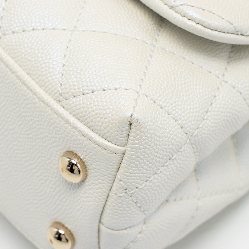 CHANEL MINI COCO HANDLE CAVIAR IRIDESCENT WHITE LGHW