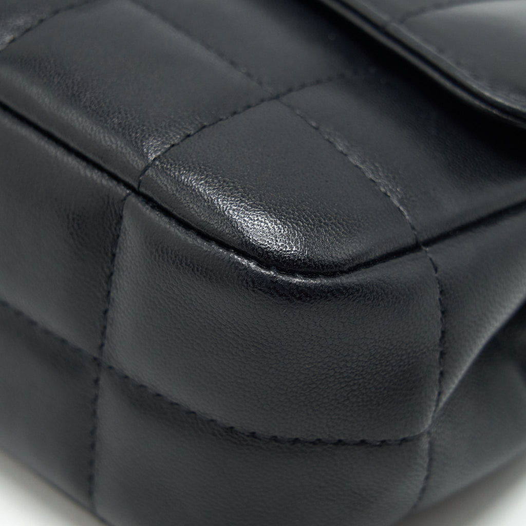 CHANEL CAMELLIA MINI FLAP SHOULDER BAG LAMBSKIN BLACK GHW