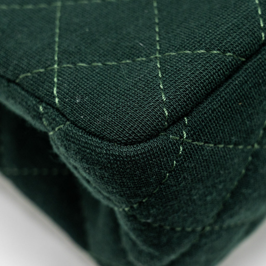 CHANEL REISSUE 2.55 226 DOUBLE FLAP BAG FABRIC DARK GREEN RUTHENIUM HARDWARE