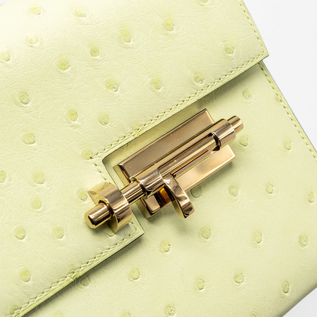 HERMES MINI VERROU OSTRICH R9 JAUNE BOURGEON GHW
