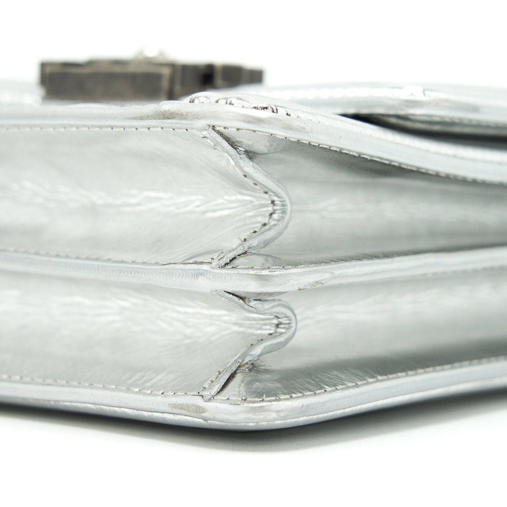 CHANEL VERTICAL METALLIC BOY BAG SILVER RUTHENIUM HARDWARE
