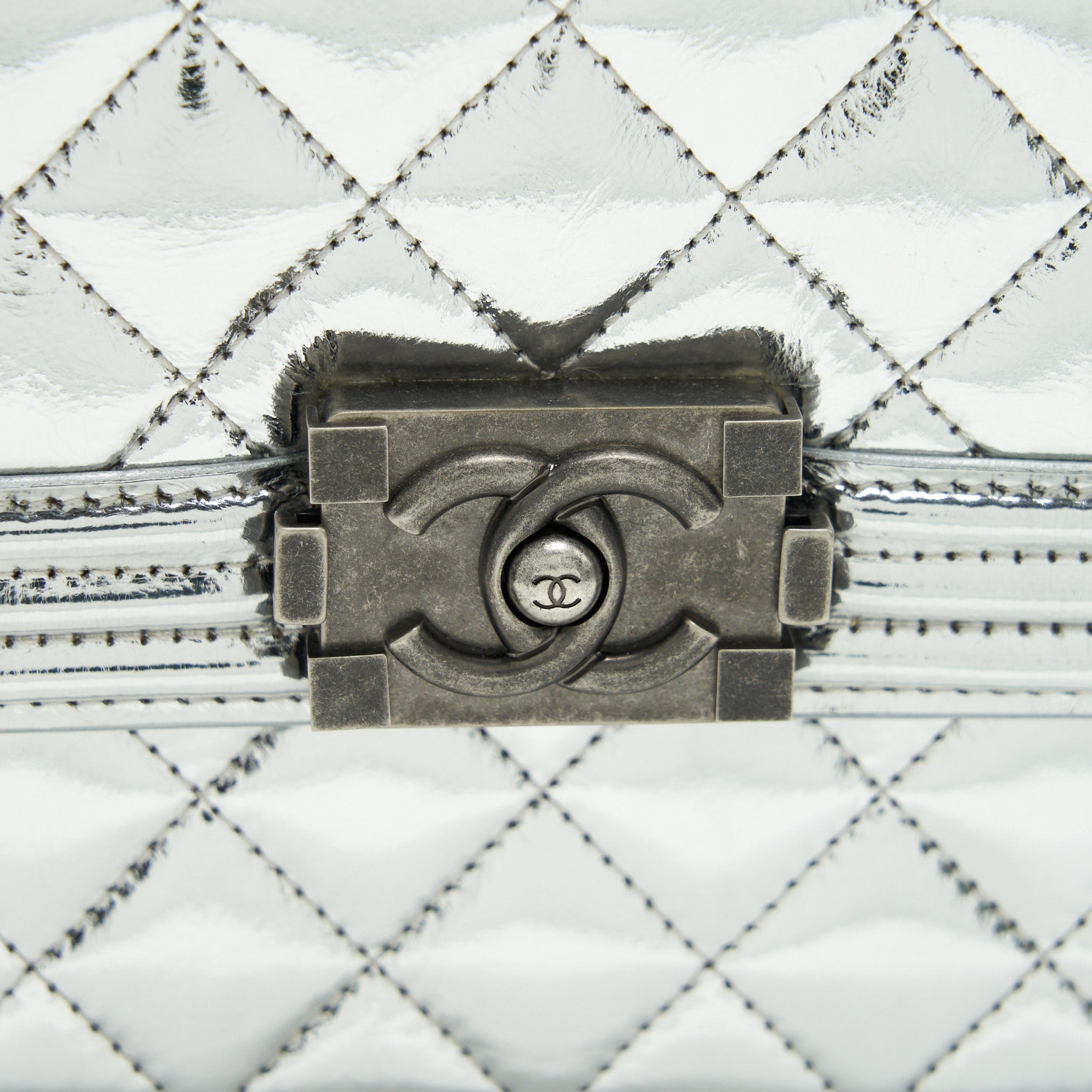 CHANEL VERTICAL METALLIC BOY BAG SILVER RUTHENIUM HARDWARE