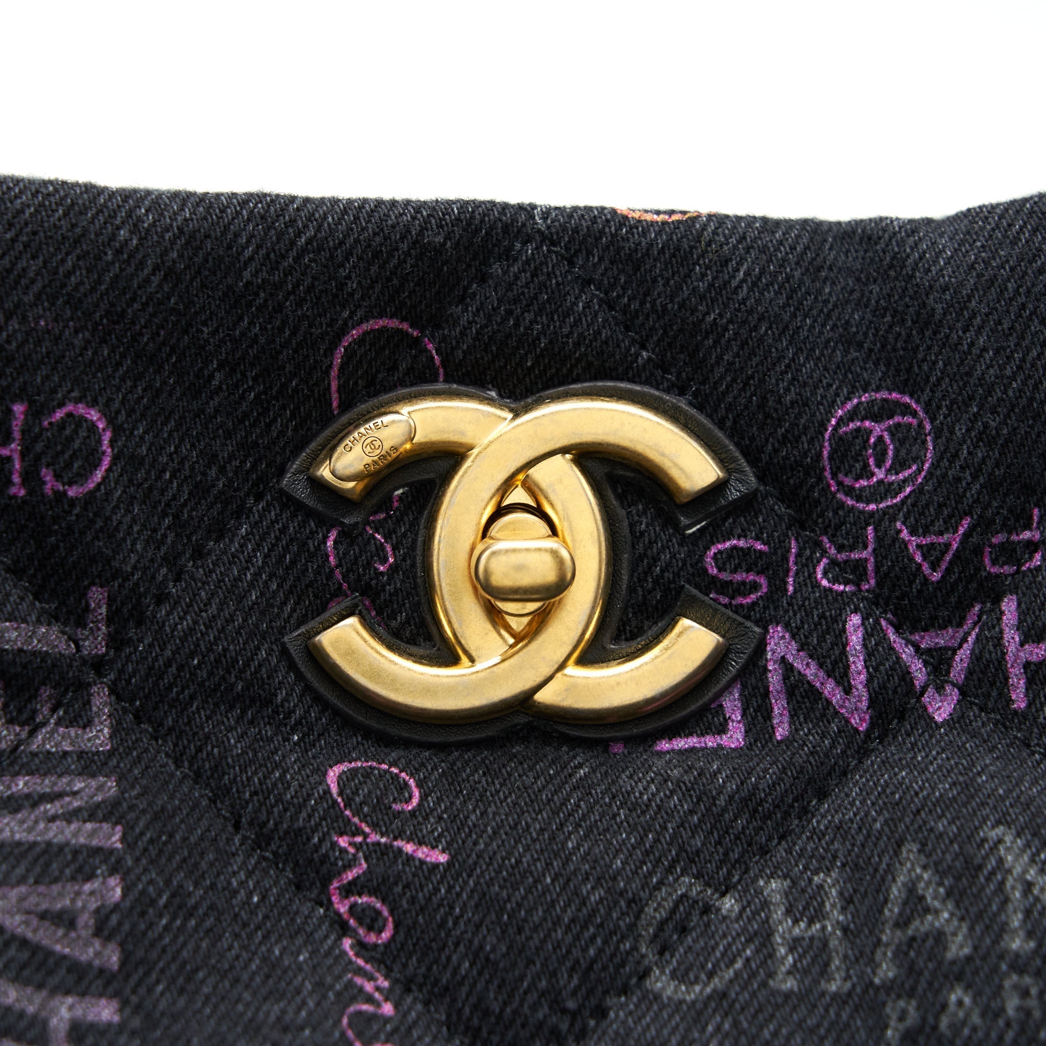 CHANEL 22P PRINTED DENIM MAXI SHOPPING TOTE BAG BLACK/MULTICOLOUR GHW